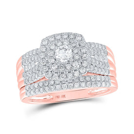 Radiant Rose Gold Diamond Square Bridal Wedding Ring Band Set - Alternate view 1 from Splendid Jewellery