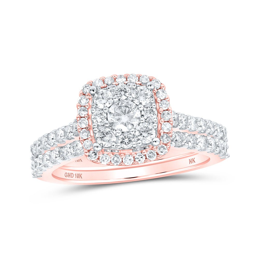 Wedding Collection | 10kt Rose Gold Round Diamond Square Bridal Wedding Ring Band Set 1 Cttw | Splendid Jewellery GND