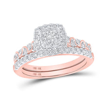 Load image into Gallery viewer, Radiant Love: 10kt Rose Gold Diamond Square Bridal Wedding Ring Band Set - Alternate view 1 from Splendid Jewellery