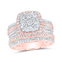 Load image into Gallery viewer, Captivating Rose Gold Diamond Square Cluster Wedding Ring Band Set - Alternate view 1 from Splendid Jewellery