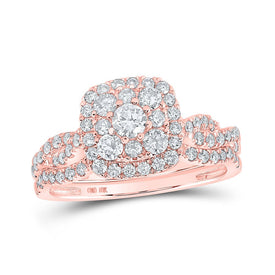 Radiant Rose Gold Diamond Halo Wedding Ring Band Set - Alternate view 1 from Splendid Jewellery