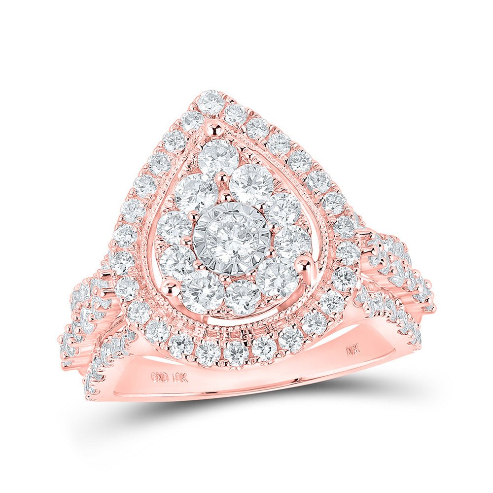 Wedding Collection | 10kt Rose Gold Round Diamond Teardrop Bridal Wedding Engagement Ring 1-3/4 Cttw | Splendid Jewellery GND