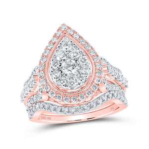 Wedding Collection | 10kt Rose Gold Round Diamond Teardrop Bridal Wedding Ring Band Set 1-1/2 Cttw | Splendid Jewellery GND