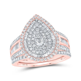 Radiant Love: 10kt Rose Gold Diamond Teardrop Bridal Wedding Ring Band Set - Alternate view 1 from Splendid Jewellery
