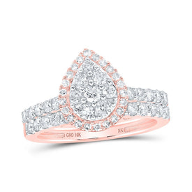 Teardrop Brilliance: 10kt Rose Gold Diamond Wedding Ring Band Set - Alternate view 1 from Splendid Jewellery