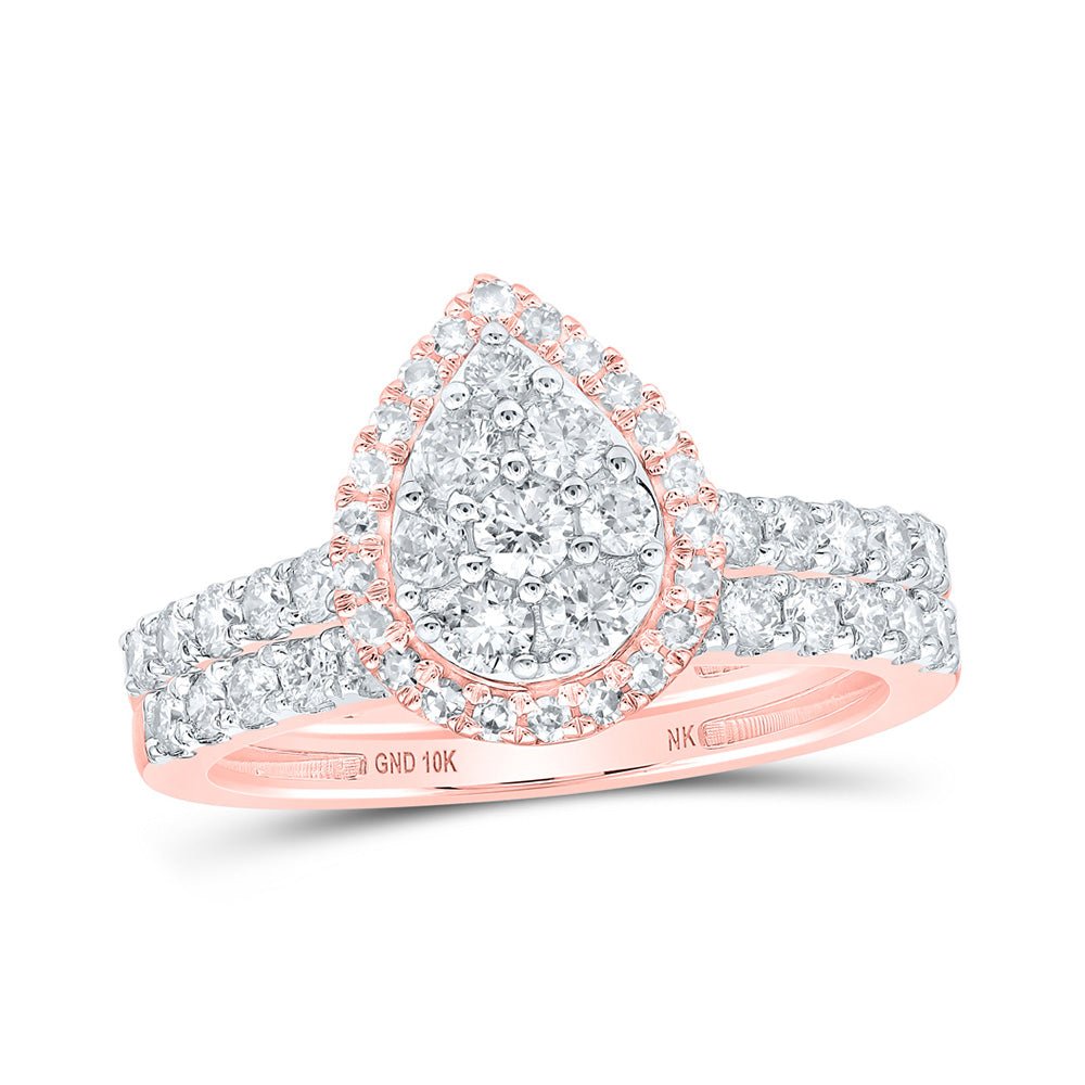 Wedding Collection | 10kt Rose Gold Round Diamond Teardrop Bridal Wedding Ring Band Set 1 Cttw | Splendid Jewellery GND