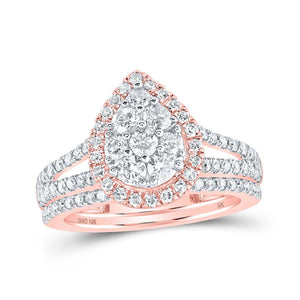 Wedding Collection | 10kt Rose Gold Round Diamond Teardrop Bridal Wedding Ring Band Set 1 Cttw | Splendid Jewellery GND