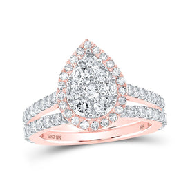 Rose Gold Diamond Teardrop Bridal Wedding Ring Set - A Mesmerizing Symbol of Love - Alternate view 1 from Splendid Jewellery