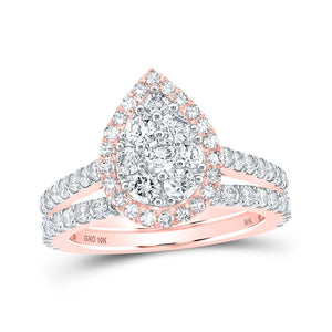 Wedding Collection | 10kt Rose Gold Round Diamond Teardrop Bridal Wedding Ring Band Set 1 Cttw | Splendid Jewellery GND