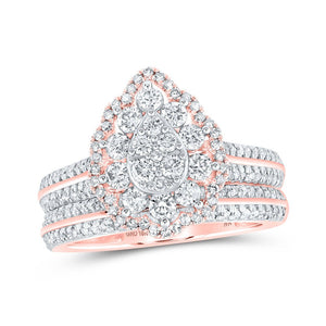 Wedding Collection | 10kt Rose Gold Round Diamond Teardrop Bridal Wedding Ring Band Set 1 Cttw | Splendid Jewellery GND