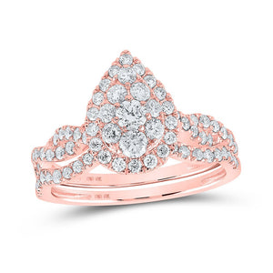 Wedding Collection | 10kt Rose Gold Round Diamond Teardrop Bridal Wedding Ring Band Set 1 Cttw | Splendid Jewellery GND