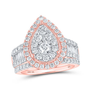 Wedding Collection | 10kt Rose Gold Round Diamond Teardrop Bridal Wedding Ring Band Set 2 Cttw | Splendid Jewellery GND