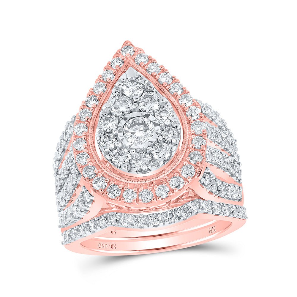 Wedding Collection | 10kt Rose Gold Round Diamond Teardrop Bridal Wedding Ring Band Set 2 Cttw | Splendid Jewellery GND