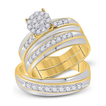 Load image into Gallery viewer, Eternal Love 10kt Two-tone Gold His Hers Round Diamond Cluster Wedding Set - Alternate view 1 from Splendid Jewellery
