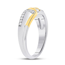 Load image into Gallery viewer, Elegant 10kt Two-tone Gold Men's Round Diamond 3-stone Wedding Ring 1/2 Cttw - Alternate view 2 from Splendid Jewellery