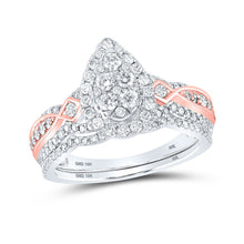 Load image into Gallery viewer, 10kt Two-tone Gold Teardrop Diamond Bridal Wedding Ring Set - A Captivating Union of Elegance and Brilliance - Alternate view 1 from Splendid Jewellery