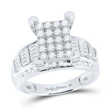 Load image into Gallery viewer, Sparkling Majesty: 10kt White Gold Baguette Diamond Cluster Bridal Wedding Engagement Ring - Alternate view 1 from Splendid Jewellery