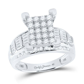 Sparkling Majesty: 10kt White Gold Baguette Diamond Cluster Bridal Wedding Engagement Ring - Alternate view 1 from Splendid Jewellery