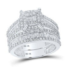 Load image into Gallery viewer, Dazzling Diamond Halo Wedding Ring Band Set - Alternate view 1 from Splendid Jewellery