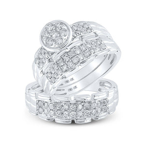 Wedding Collection | 10kt White Gold His Hers Round Diamond Cluster Matching Wedding Set 1 Cttw | Splendid Jewellery GND