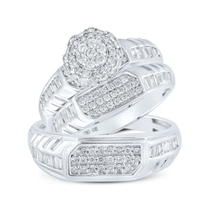 Wedding Collection | 10kt White Gold His Hers Round Diamond Cluster Matching Wedding Set 1 Cttw | Splendid Jewellery GND