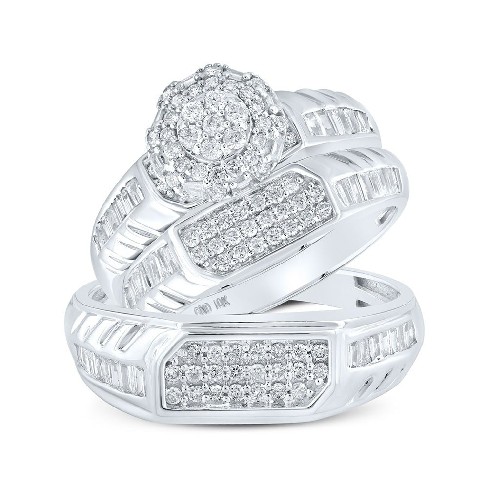 Wedding Collection | 10kt White Gold His Hers Round Diamond Cluster Matching Wedding Set 1 Cttw | Splendid Jewellery GND