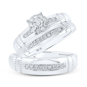 Wedding Collection | 10kt White Gold His Hers Round Diamond Cluster Matching Wedding Set 1/2 Cttw | Splendid Jewellery GND