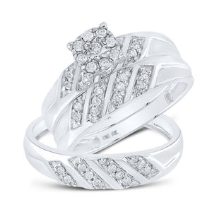 Wedding Collection | 10kt White Gold His Hers Round Diamond Cluster Matching Wedding Set 1/3 Cttw | Splendid Jewellery GND