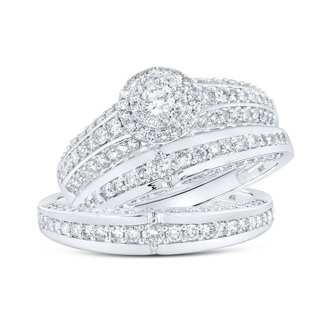 Wedding Collection | 10kt White Gold His Hers Round Diamond Halo Matching Wedding Set 1-3/4 Cttw | Splendid Jewellery GND