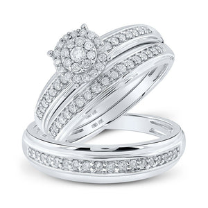 Wedding Collection | 10kt White Gold His Hers Round Diamond Halo Matching Wedding Set 1/2 Cttw | Splendid Jewellery GND