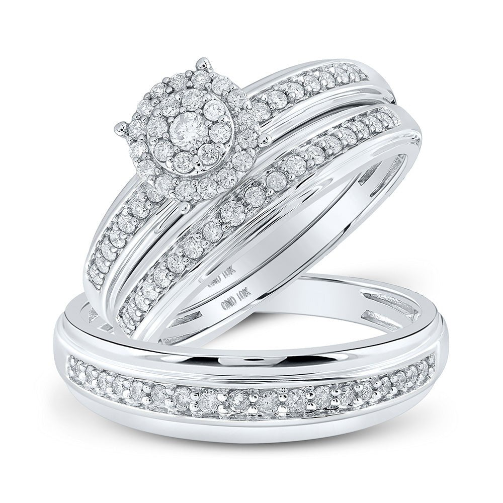 Wedding Collection | 10kt White Gold His Hers Round Diamond Halo Matching Wedding Set 1/2 Cttw | Splendid Jewellery GND