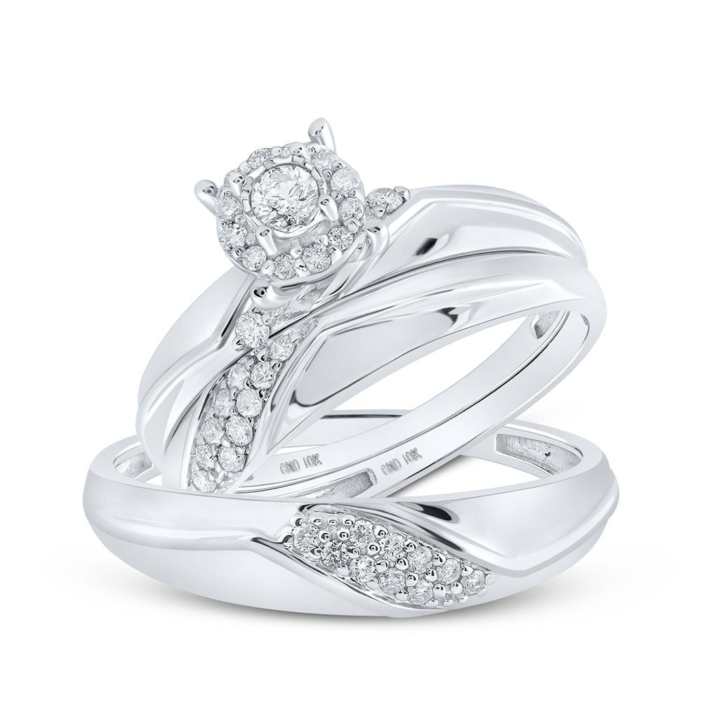 Wedding Collection | 10kt White Gold His Hers Round Diamond Halo Matching Wedding Set 1/3 Cttw | Splendid Jewellery GND