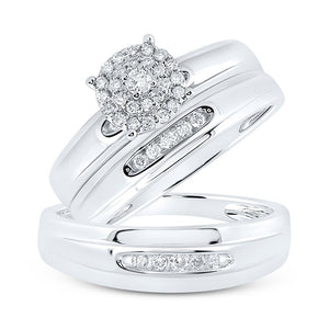 Wedding Collection | 10kt White Gold His Hers Round Diamond Halo Matching Wedding Set 1/3 Cttw | Splendid Jewellery GND