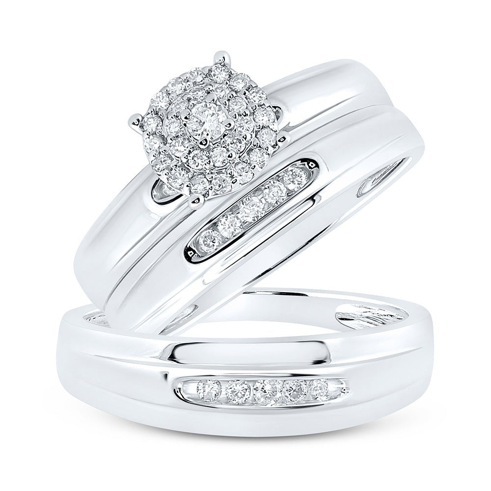 Wedding Collection | 10kt White Gold His Hers Round Diamond Halo Matching Wedding Set 1/3 Cttw | Splendid Jewellery GND