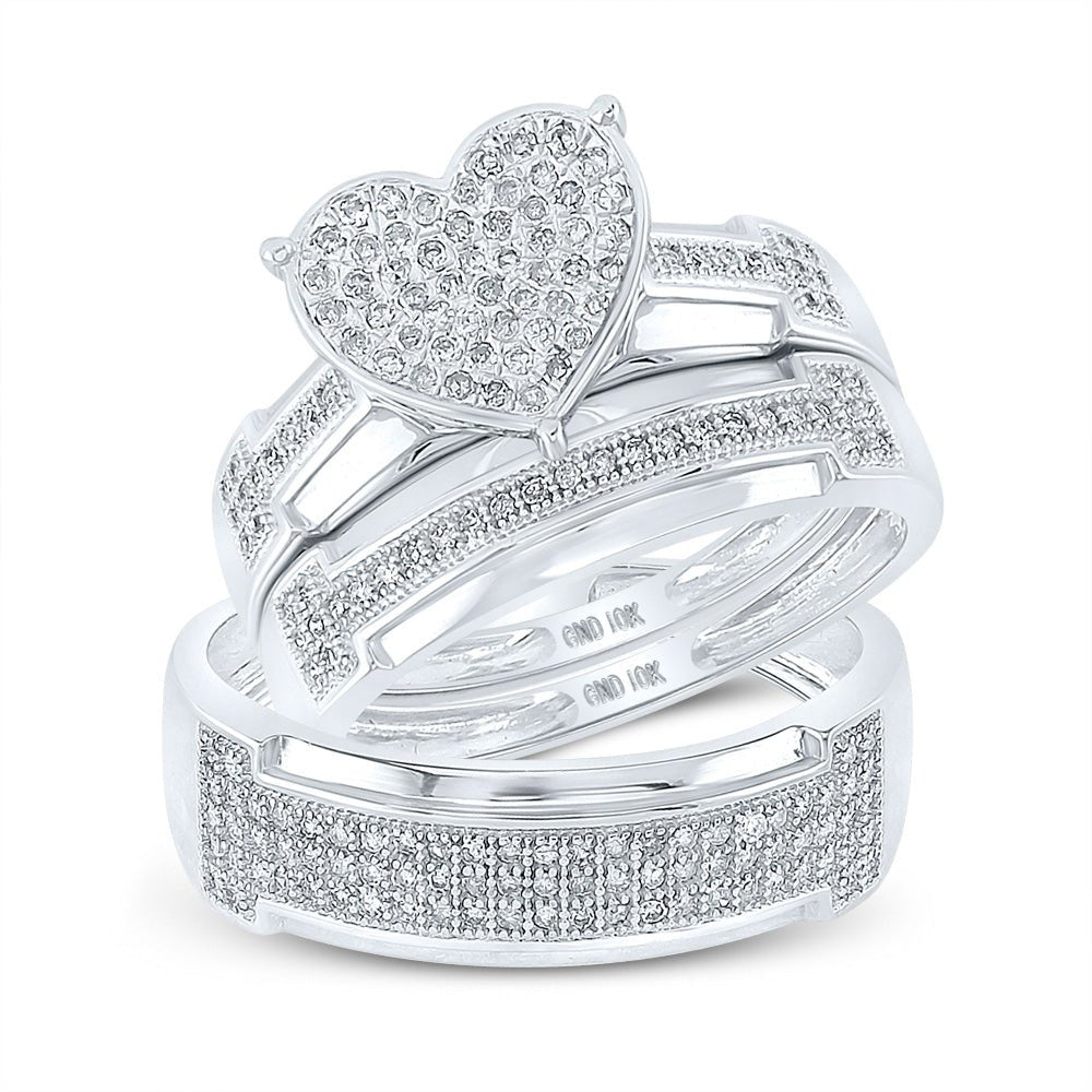 Wedding Collection | 10kt White Gold His Hers Round Diamond Heart Matching Wedding Set 1/2 Cttw | Splendid Jewellery GND