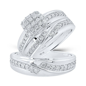 Wedding Collection | 10kt White Gold His Hers Round Diamond Square Matching Wedding Set 1 Cttw | Splendid Jewellery GND