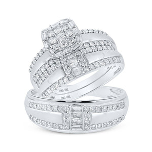 Wedding Collection | 10kt White Gold His Hers Round Diamond Square Matching Wedding Set 1 Cttw | Splendid Jewellery GND