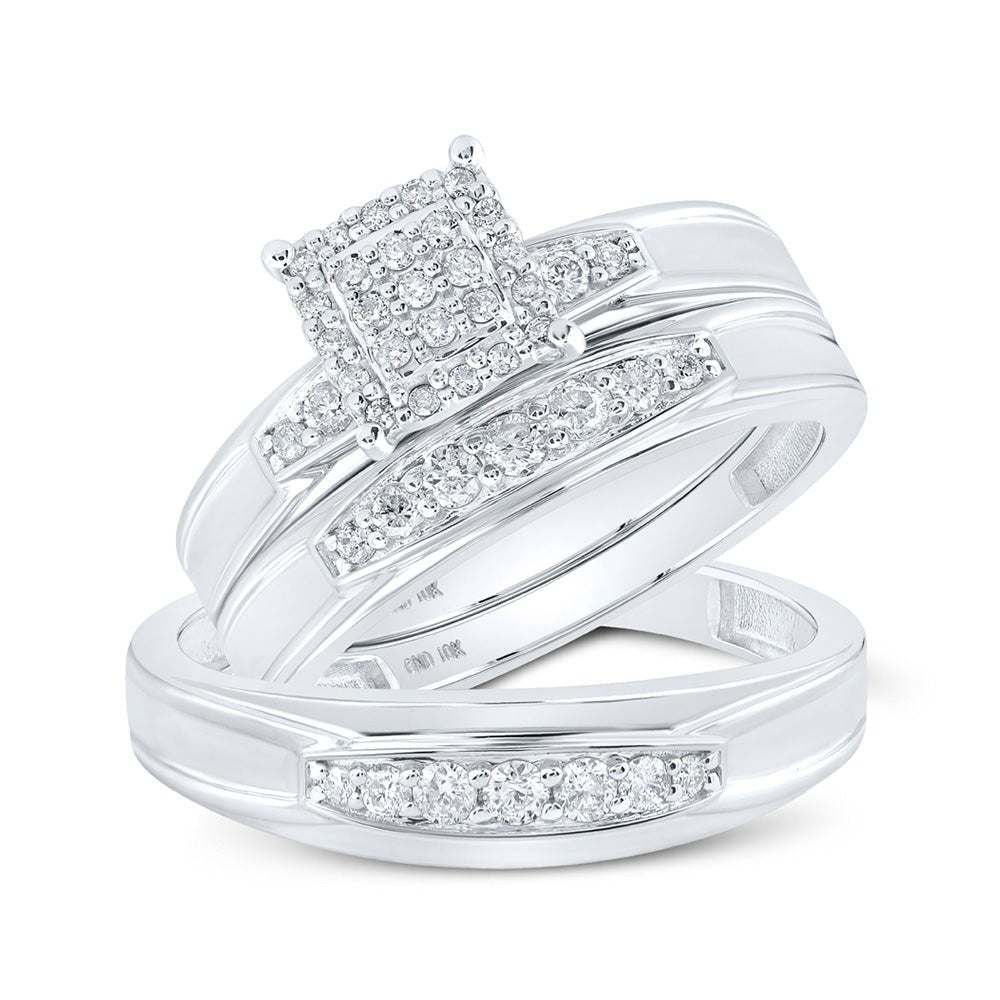 Wedding Collection | 10kt White Gold His Hers Round Diamond Square Matching Wedding Set 1/2 Cttw | Splendid Jewellery GND