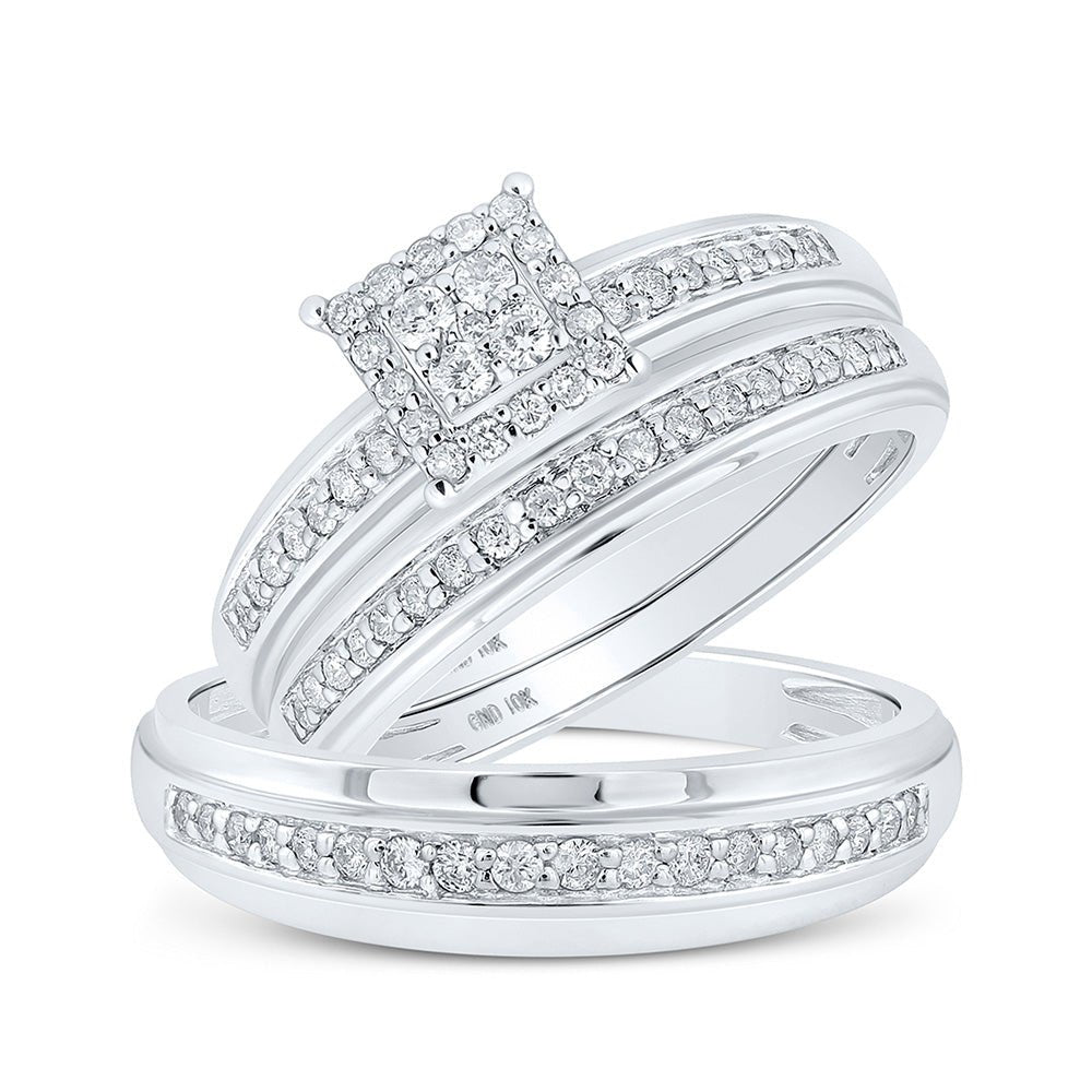 Wedding Collection | 10kt White Gold His Hers Round Diamond Square Matching Wedding Set 1/2 Cttw | Splendid Jewellery GND