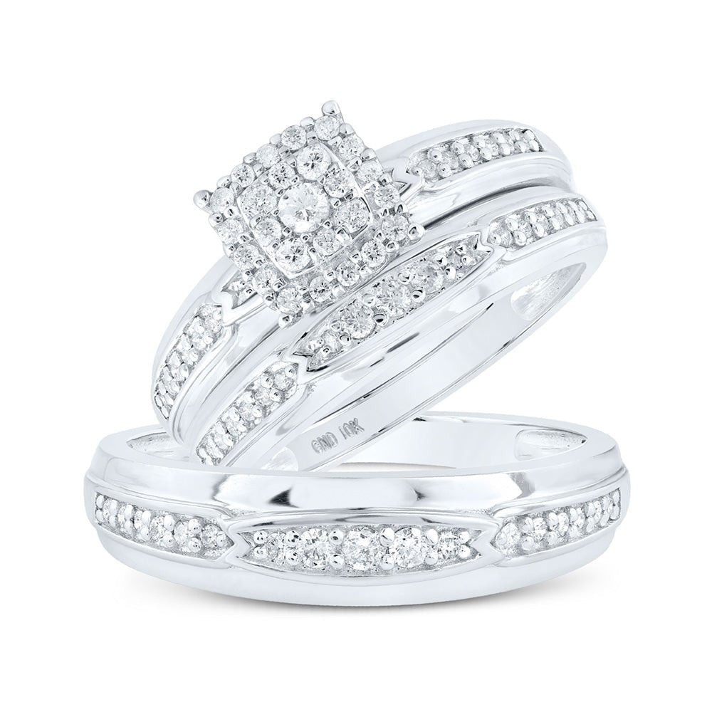 Wedding Collection | 10kt White Gold His Hers Round Diamond Square Matching Wedding Set 1/2 Cttw | Splendid Jewellery GND