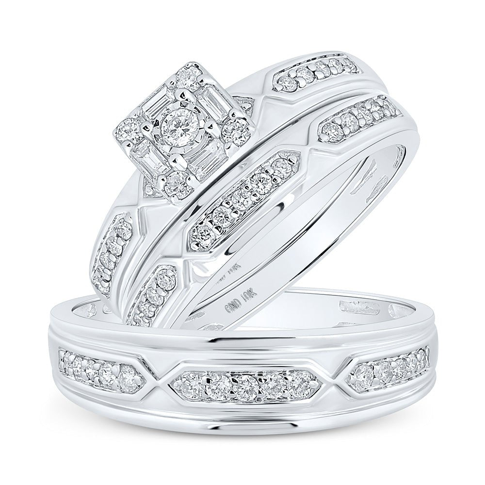 Wedding Collection | 10kt White Gold His Hers Round Diamond Square Matching Wedding Set 1/2 Cttw | Splendid Jewellery GND