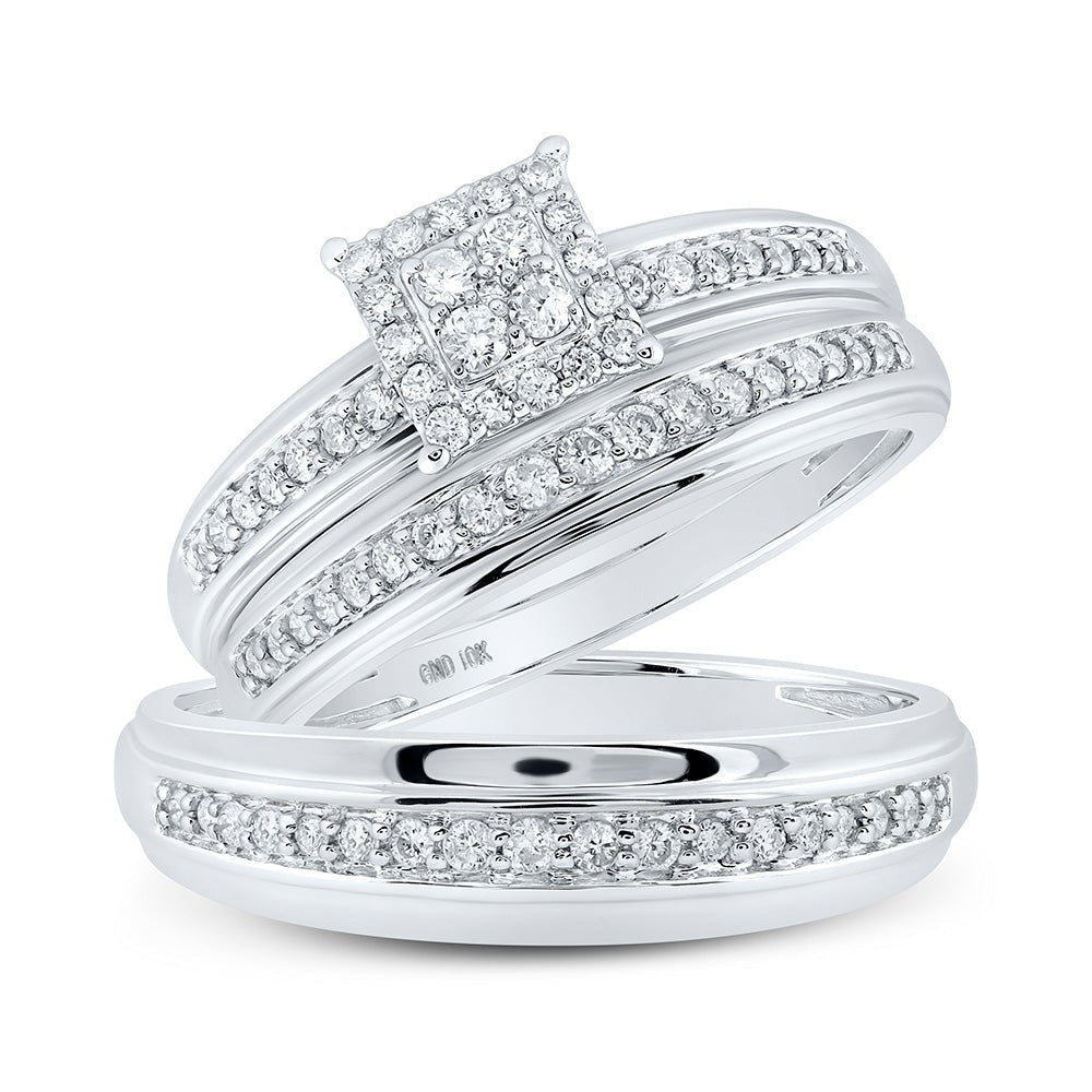 Wedding Collection | 10kt White Gold His Hers Round Diamond Square Matching Wedding Set 1/2 Cttw | Splendid Jewellery GND