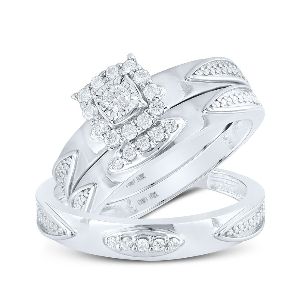 Wedding Collection | 10kt White Gold His Hers Round Diamond Square Matching Wedding Set 1/3 Cttw | Splendid Jewellery GND