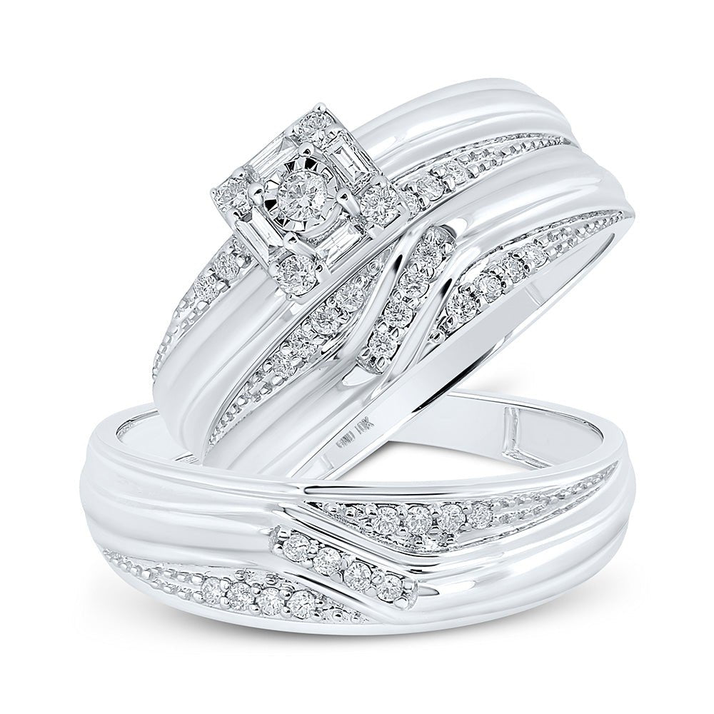 Wedding Collection | 10kt White Gold His Hers Round Diamond Square Matching Wedding Set 1/3 Cttw | Splendid Jewellery GND