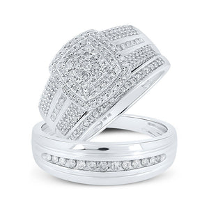 Wedding Collection | 10kt White Gold His Hers Round Diamond Square Matching Wedding Set 3/4 Cttw | Splendid Jewellery GND