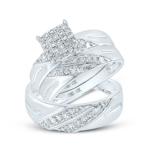 Wedding Collection | 10kt White Gold His Hers Round Diamond Square Matching Wedding Set 5/8 Cttw | Splendid Jewellery GND