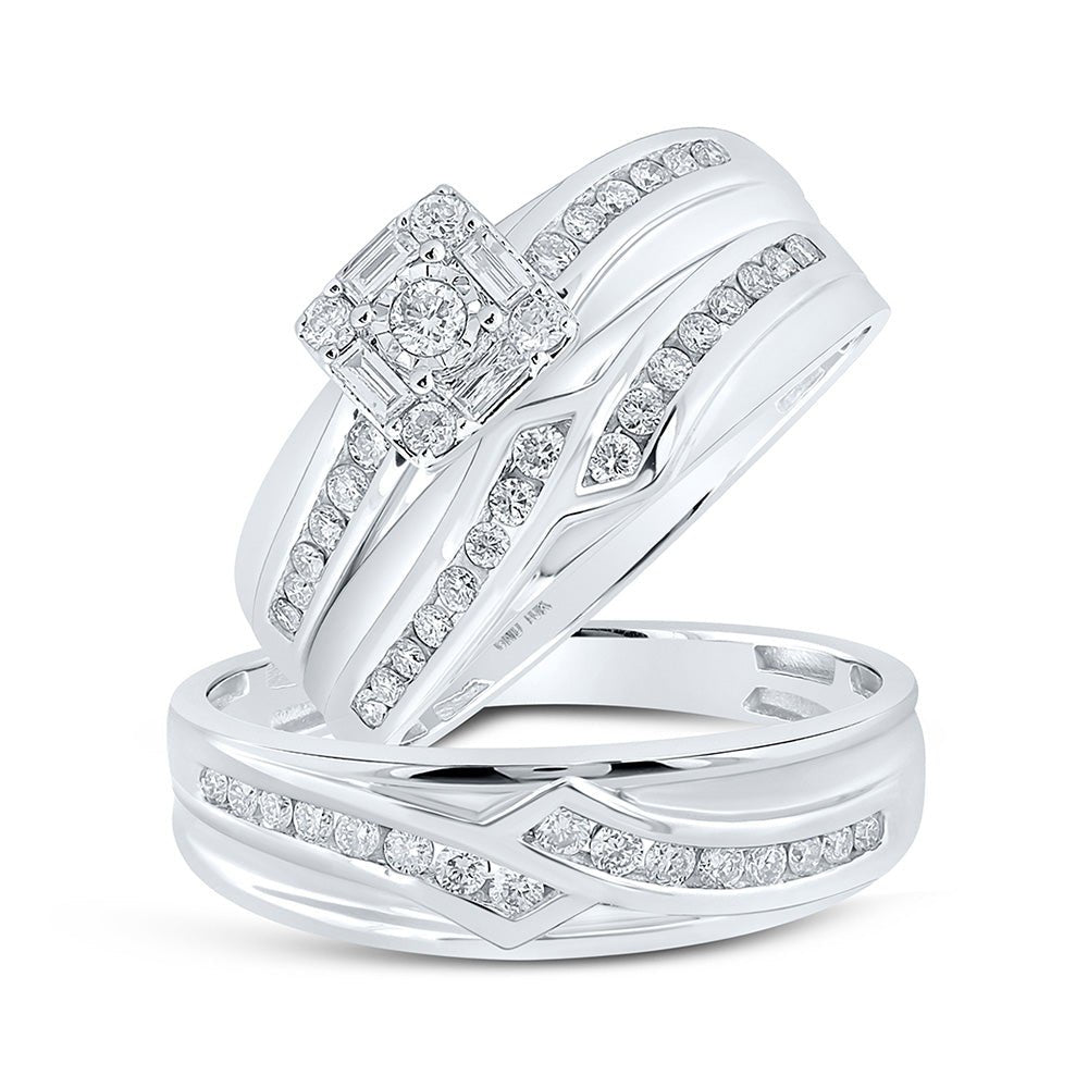 Wedding Collection | 10kt White Gold His Hers Round Diamond Square Matching Wedding Set 5/8 Cttw | Splendid Jewellery GND