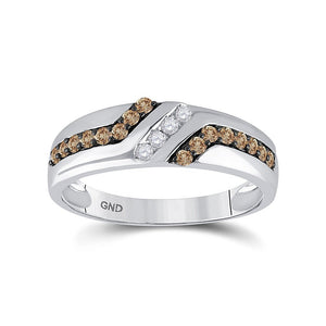 Wedding Collection | 10kt White Gold Mens Round Brown Diamond Wedding Band Ring 1/3 Cttw | Splendid Jewellery GND