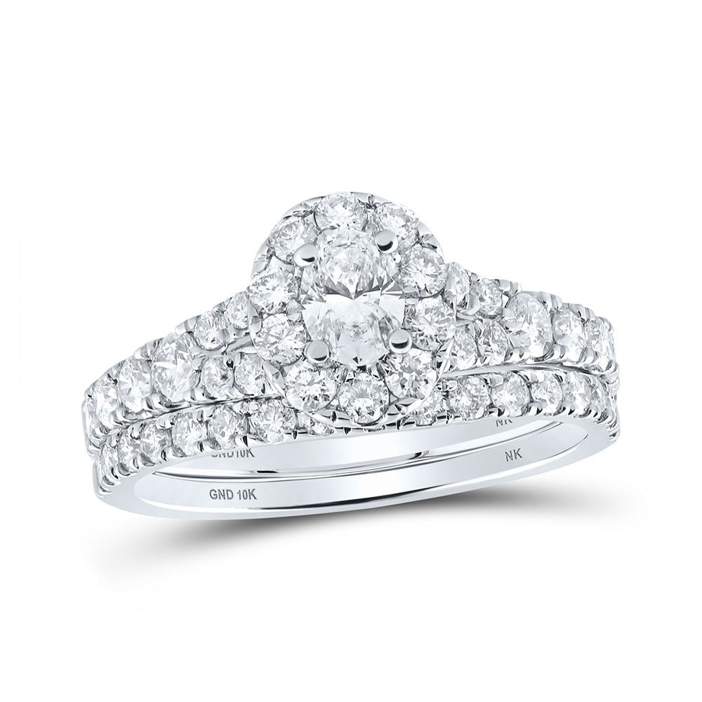 Wedding Collection | 10kt White Gold Oval Diamond Halo Bridal Wedding Ring Band Set 1-1/2 Cttw | Splendid Jewellery GND