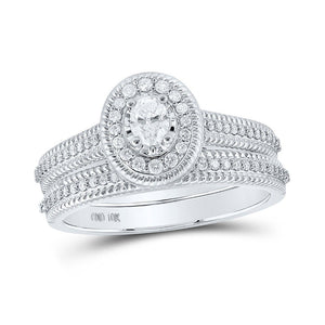 Wedding Collection | 10kt White Gold Oval Diamond Halo Bridal Wedding Ring Band Set 1/2 Cttw | Splendid Jewellery GND
